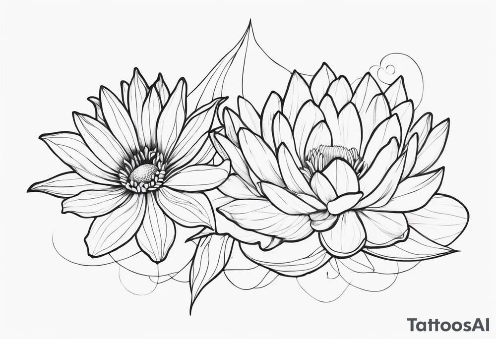 Water Lillie and Daisy minimal tattoo idea