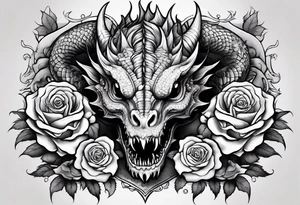 aesthetic dragon with skull and rose tattoo idea