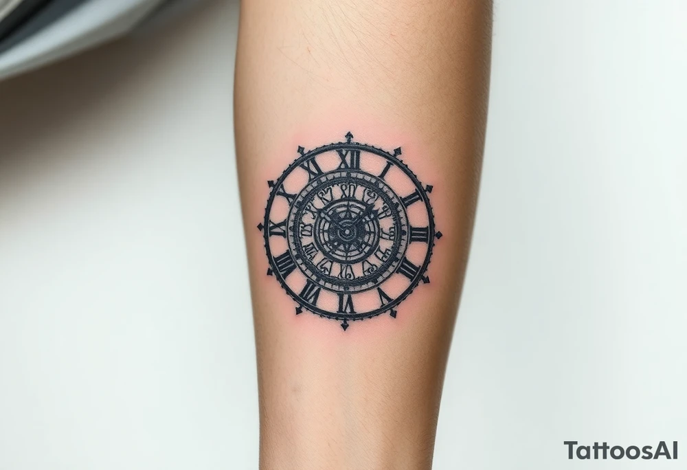 vintage roman numerals within ornate clockwork mechanism tattoo idea