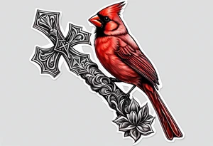 Cross with cardinal bird sitting on it tattoo idea