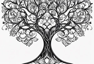 fine line vines, tree, minor geometric aspects. Utilize some negative space. tattoo idea