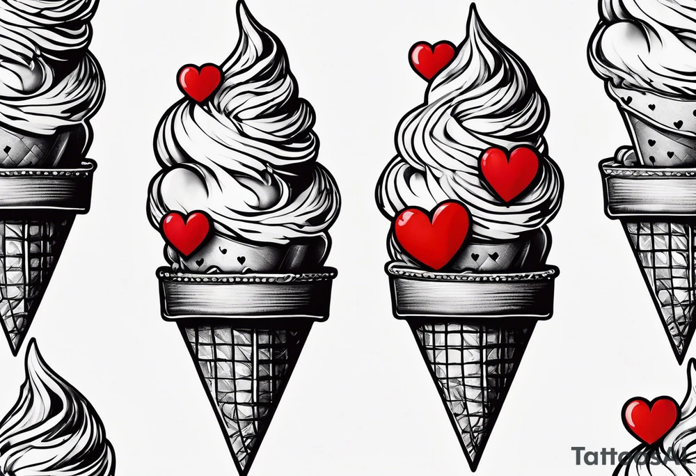 ice cream cone with small red heart on it somewhere while representing Paris tattoo idea
