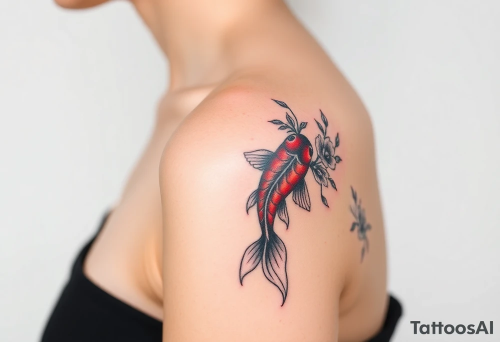 I want the tattoo starting at my collar bone, and I want it to go down my arm, but doesn’t go past my elbow. I want my middle name, Sané” on my collarbone area and I want the red and black koi fish too on my shoulder area. And I want flowers that represent healing, happiness, and peace and purity. tattoo idea