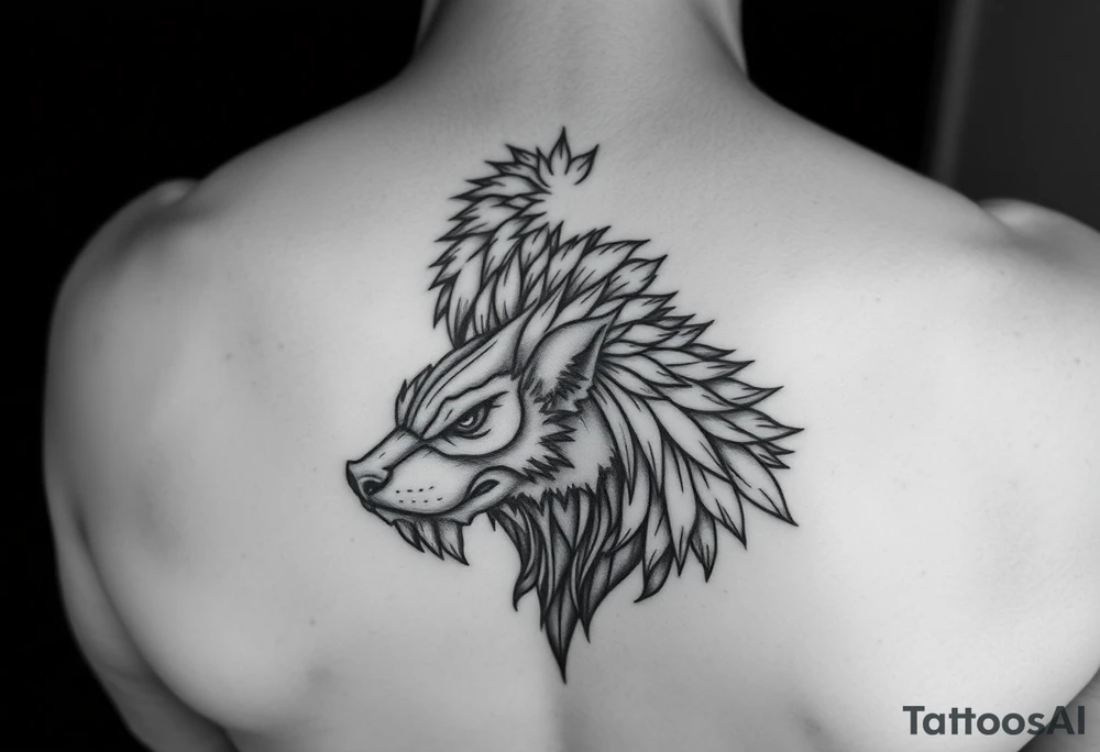 Wędkarz na molo w otoczeniu natury, kolorowy tattoo idea