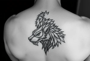 Wędkarz na molo w otoczeniu natury, kolorowy tattoo idea