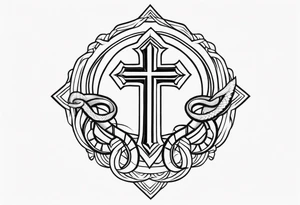 a cross with a snake around it tattoo idea