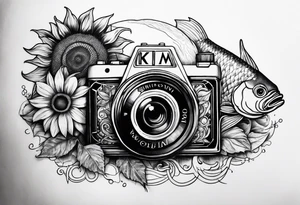 sunflower, camera, fish, moon tattoo idea