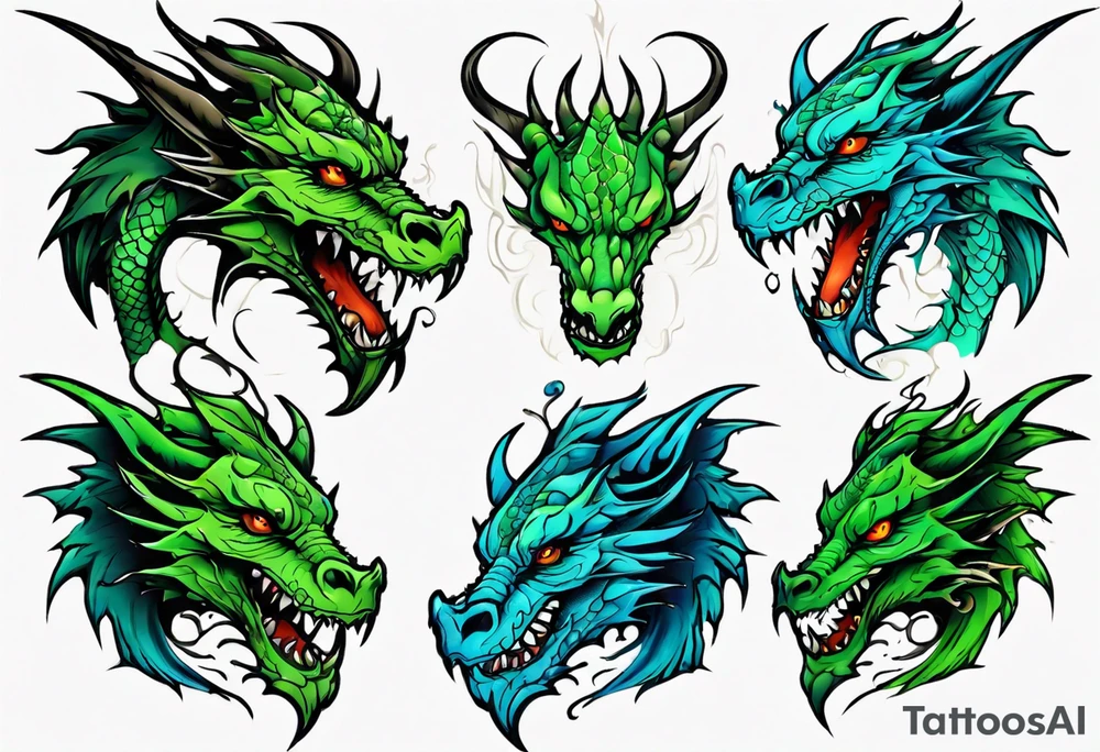 dragon half blue half green tattoo idea