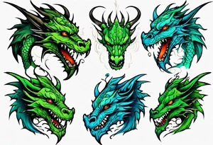 dragon half blue half green tattoo idea