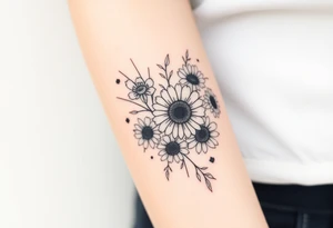 Large floral design with multiple types of flowers including sunflowers tattoo idea