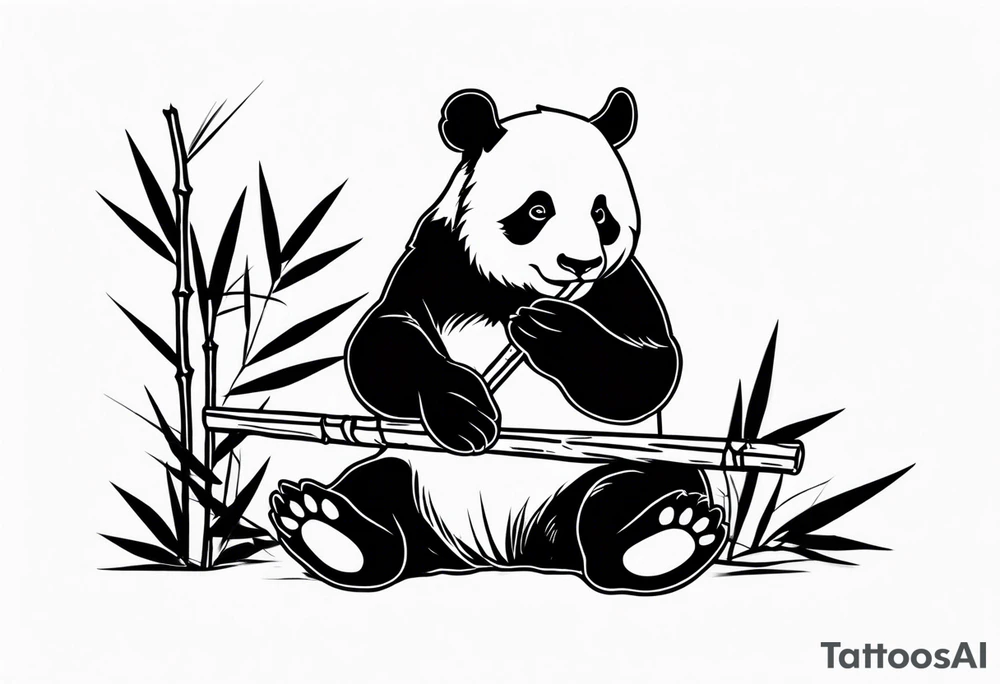 Panda eating or playing with bamboo tattoo idea