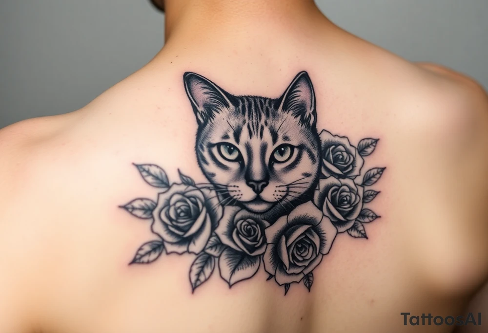 Burmese cat with roses tattoo idea