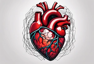 Anatomic heart with wire and blood tattoo idea