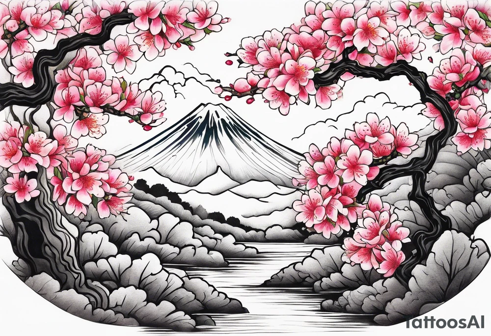 Japanese cherry blossom forest scene tattoo idea