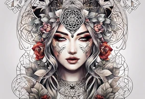 front knee tattoo with sacred geometry, swirls & washes, background tattoo idea