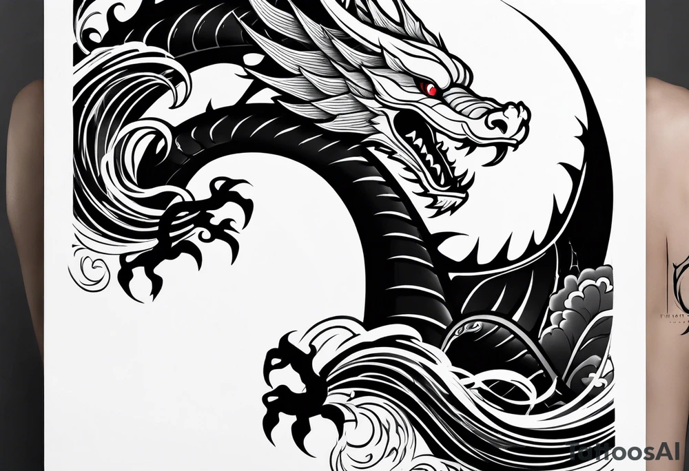 wristband tattoo with dragon, wave, and nature element tattoo idea