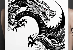 wristband tattoo with dragon, wave, and nature element tattoo idea