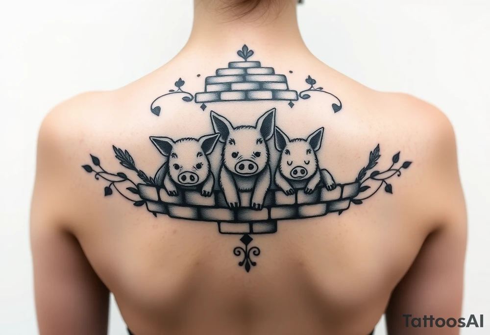 Three little pigs nursery rhyme hiding in a brick house from the big bad wolf tattoo idea