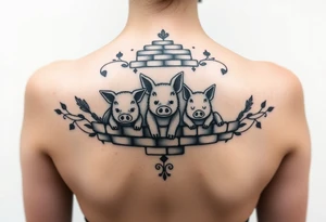 Three little pigs nursery rhyme hiding in a brick house from the big bad wolf tattoo idea