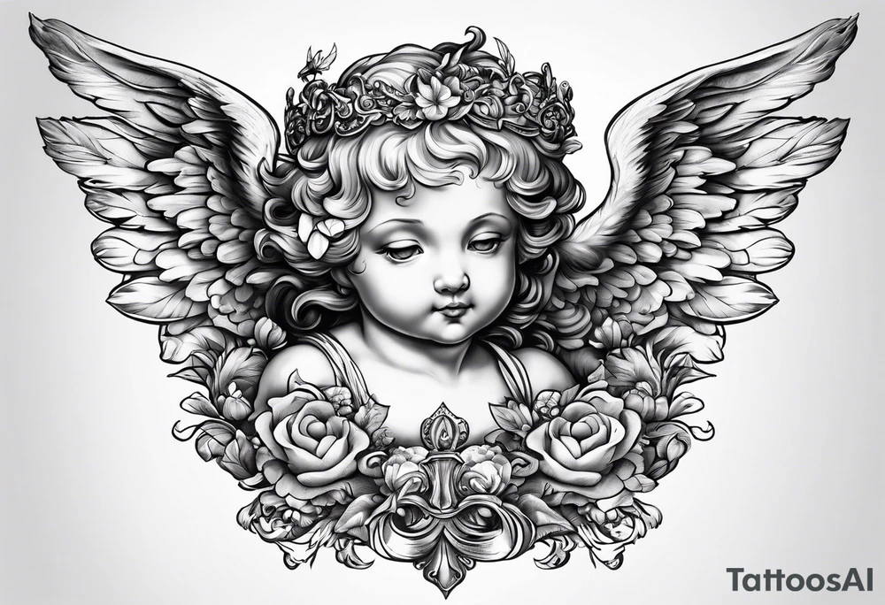 Flying Cherub renaissance style tattoo idea