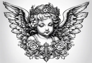Flying Cherub renaissance style tattoo idea