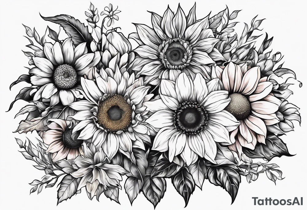 Sunflower daffodil, daisy, rose Adler, chrysanthemum, holly tattoo idea