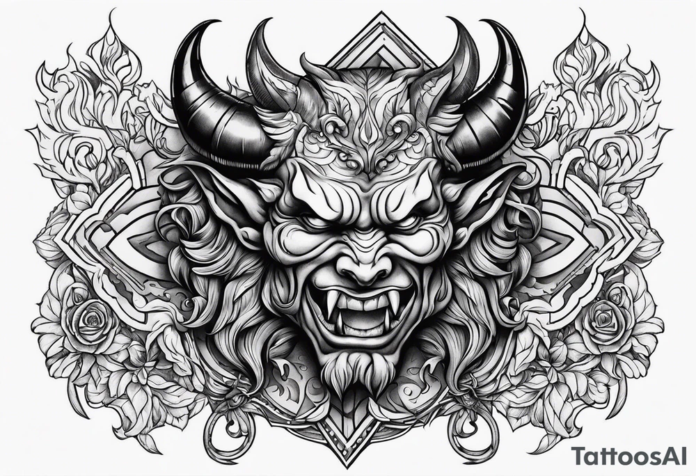 old school devil placed in the chest tattoo idea