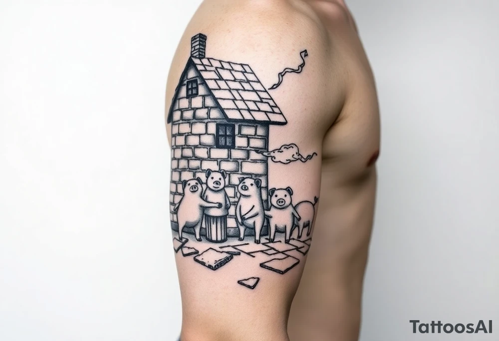 Brick house being blown off 3 little piggy's by a big bad wolf tattoo idea