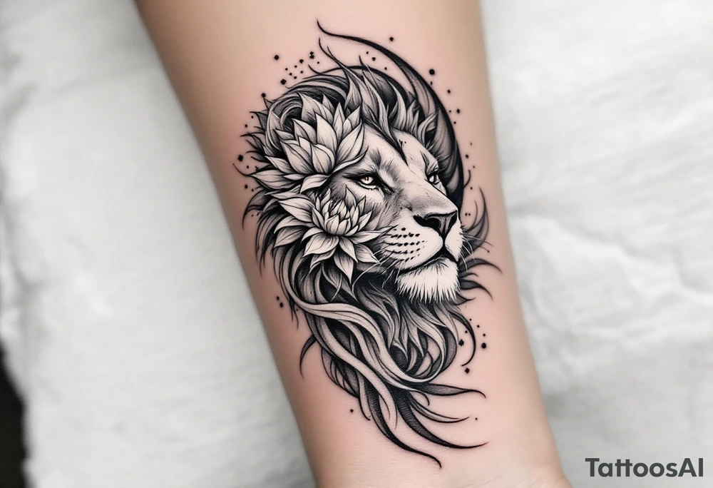 Lioness and lotus flower tattoo idea