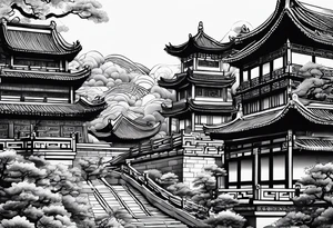 Chinese wall, realistic, art
,outlines tattoo idea