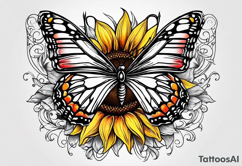 Half butterfly half sunflower tattoo idea