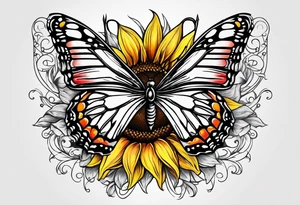 Half butterfly half sunflower tattoo idea