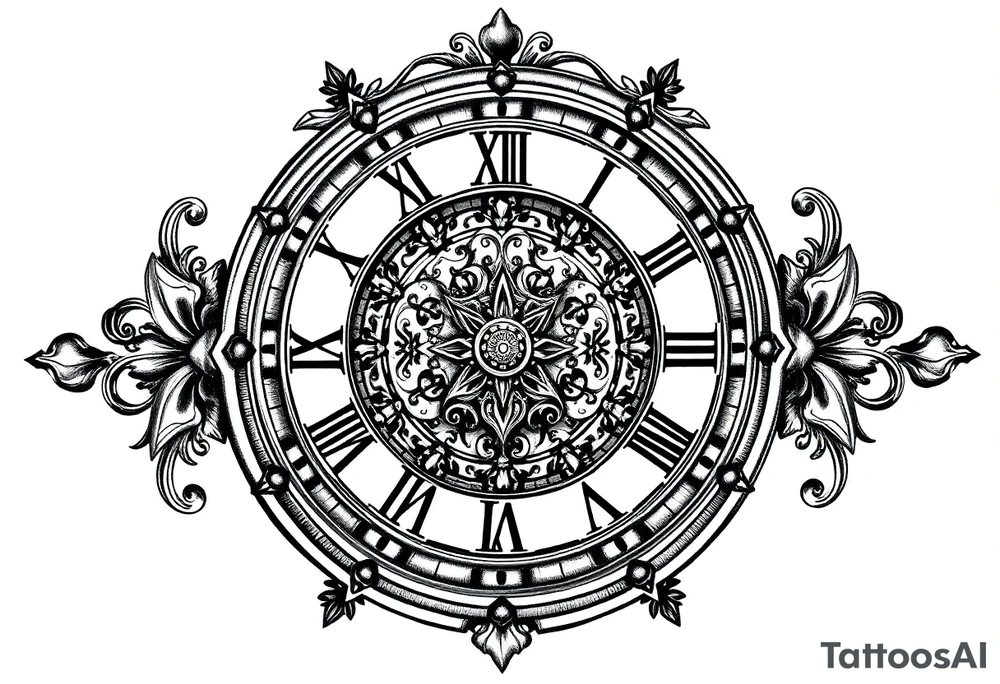 vintage roman numerals within ornate clockwork mechanism tattoo idea