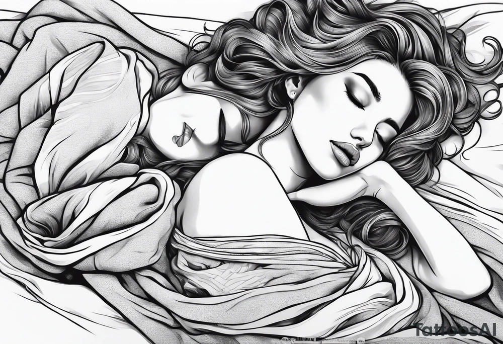 full body girl sleeping in blanket tattoo idea