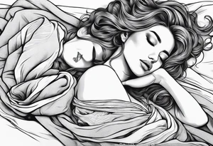full body girl sleeping in blanket tattoo idea