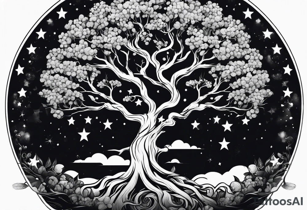 poison tree with no leaves and stars tattoo idea