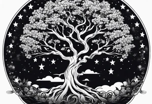 poison tree with no leaves and stars tattoo idea