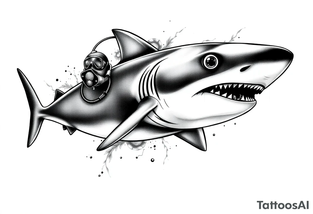 shark scuba diving tattoo idea