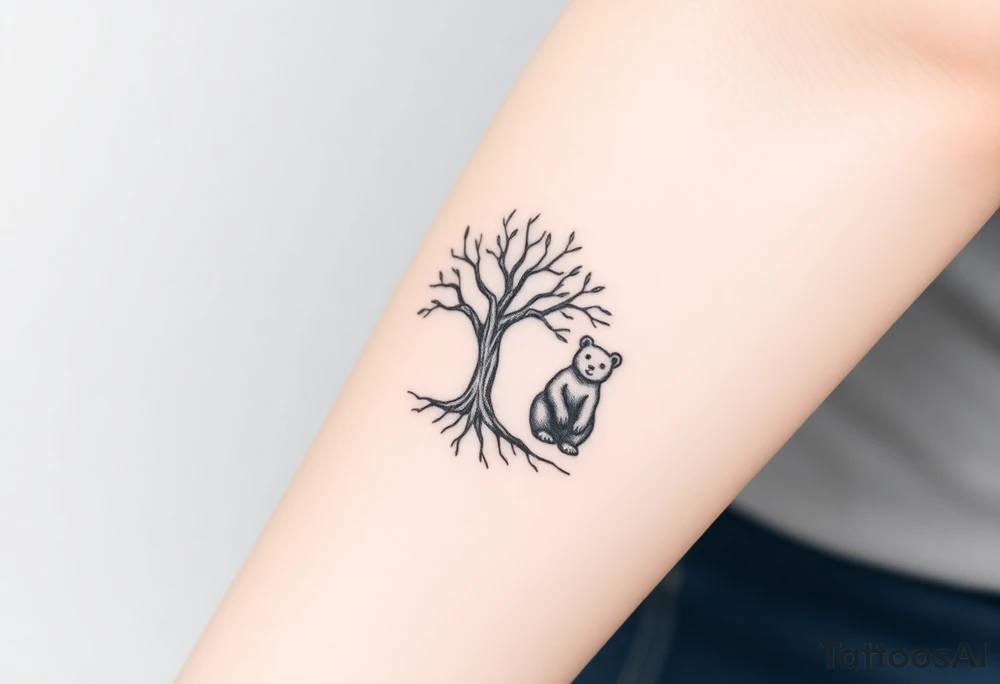 Tree of life one adult bear and one baby bear tattoo idea