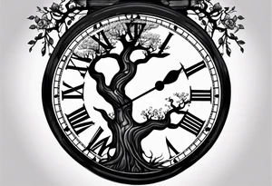 Im adding on to my existing tatto which is a tree sitting on a clock with dark shading around tattoo idea