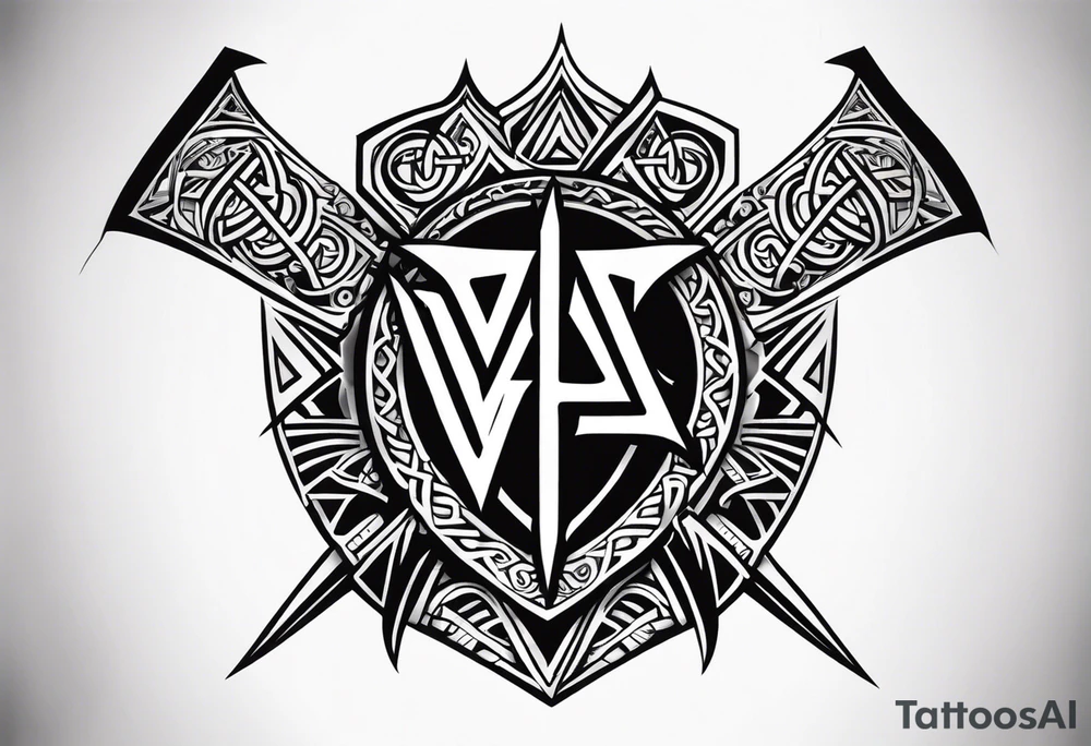 Valhalla sword shield axe Valknut  tribal tattoo idea