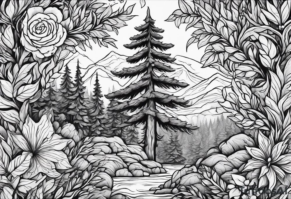 bark with foliage tattoo idea