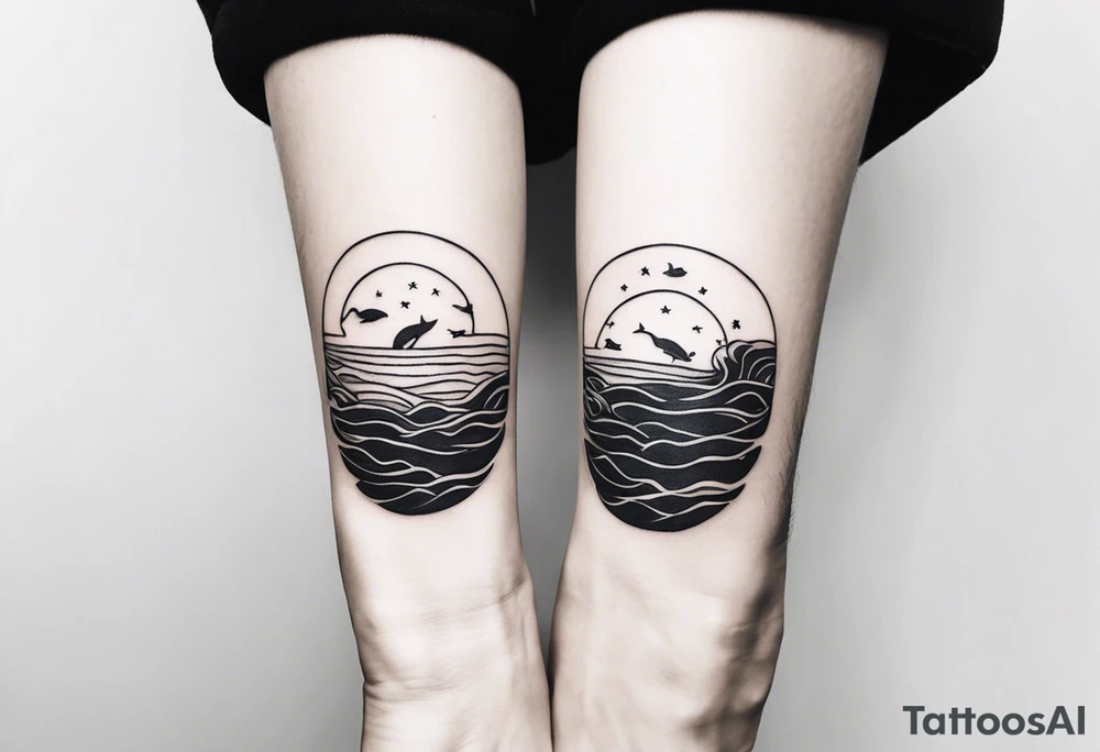 Ocean themed wrist tattoo with sea animals tattoo idea