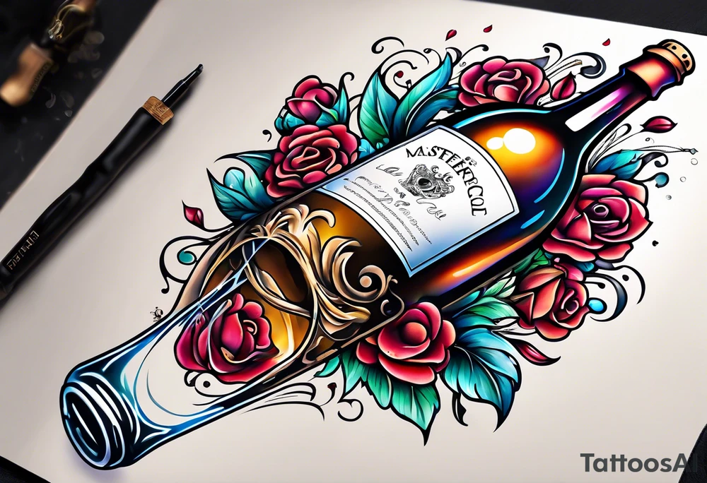 Love pouring out of an uncorked bottle tattoo idea