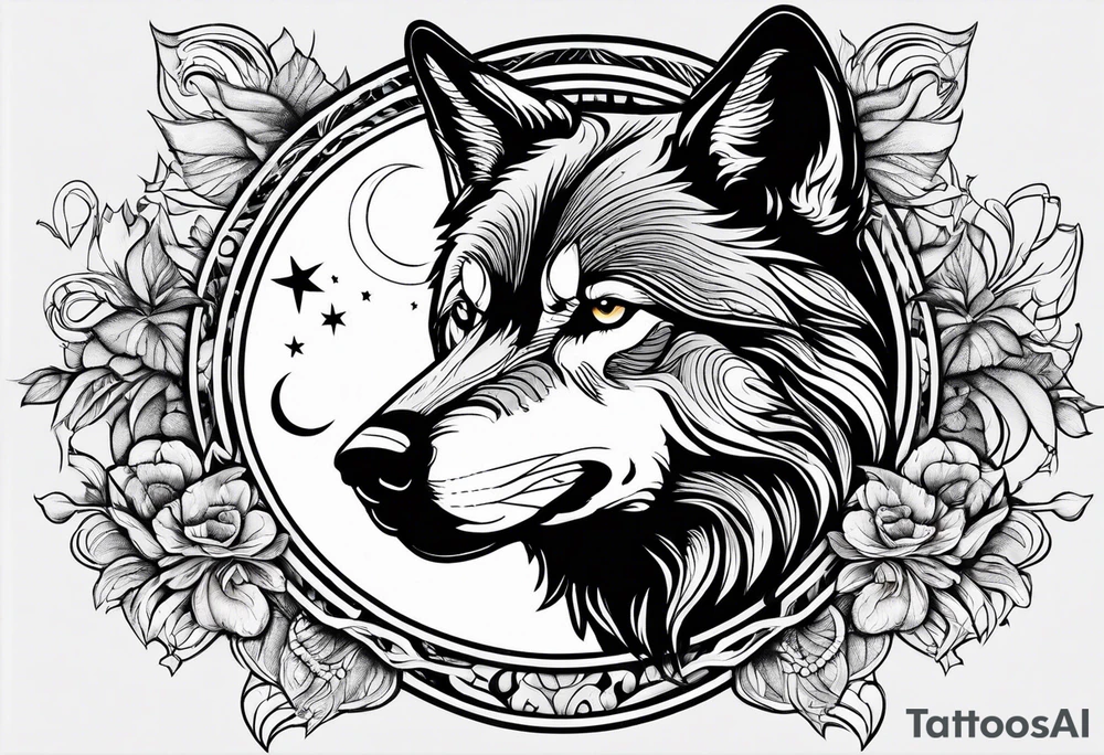 wolf under the moon tattoo idea