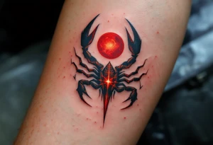 Antares blazes in blood-red defiance as Scorpius astrology symbol rises, coiled in cosmic mystery towards its star constellation tattoo idea