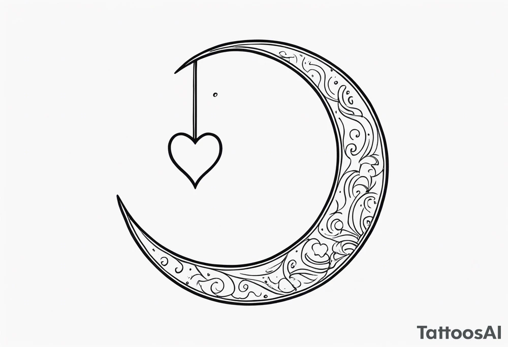 minimalistic Crescent moon with a love heart inside tattoo idea