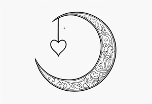 minimalistic Crescent moon with a love heart inside tattoo idea