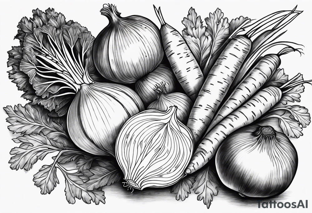 Onion, carrots, celery tattoo idea