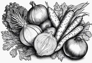 Onion, carrots, celery tattoo idea